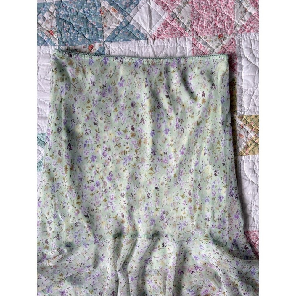 Vintage Y2K Ditsy Floral Midi Skirt Medium High Low Stretchy Sheer Fairy Cottage - Picture 2 of 9
